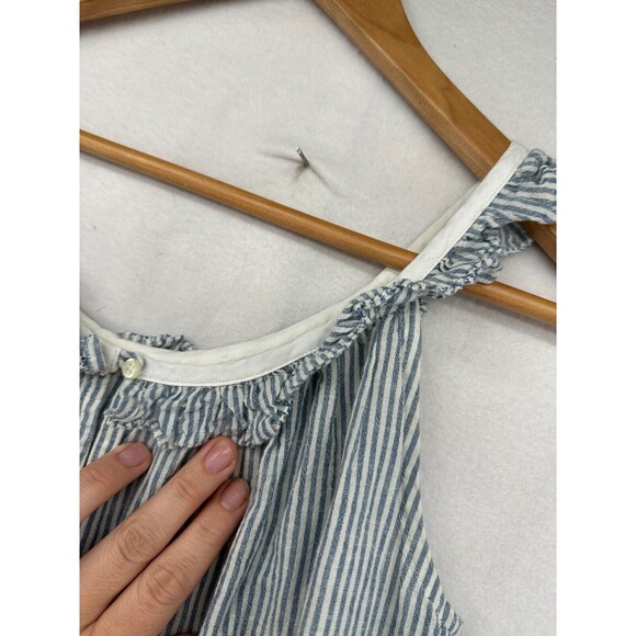 The Great Magnolia Dress Size S Seersucker Blue Striped Tiered Pockets Ruffle - Picture 11 of 15